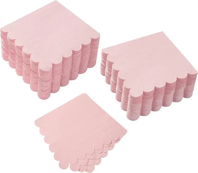 Main image of 100 Pack Cocktail Napkin 2-Ply Scalloped Edged Pink Napkins 5 x 5IN | Disposable Napkins for Dinner Wedding Birthday Party, Bridal Anniversary Reception Event