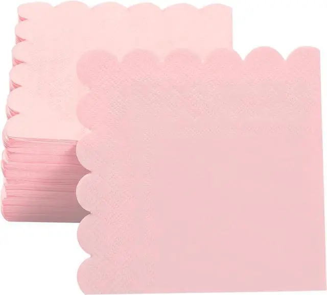 Alt view image 4 of 7 - 100 Pack Cocktail Napkin 2-Ply Scalloped Edged Pink Napkins 5 x 5IN | Disposable Napkins for Dinner Wedding Birthday Party, Bridal Anniversary Reception Event