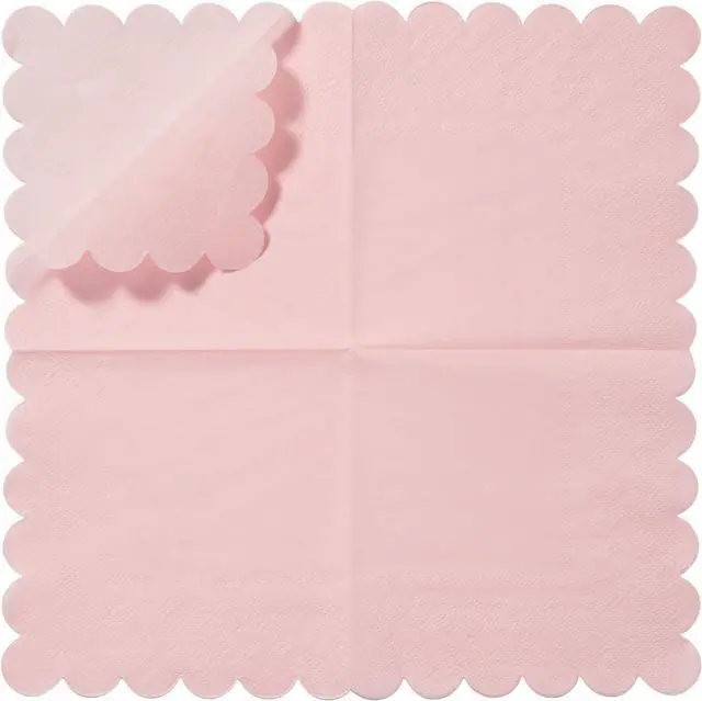 Alt view image 3 of 7 - 100 Pack Cocktail Napkin 2-Ply Scalloped Edged Pink Napkins 5 x 5IN | Disposable Napkins for Dinner Wedding Birthday Party, Bridal Anniversary Reception Event