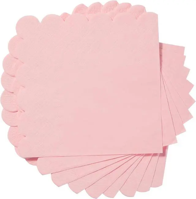 Alt view image 6 of 7 - 100 Pack Cocktail Napkin 2-Ply Scalloped Edged Pink Napkins 5 x 5IN | Disposable Napkins for Dinner Wedding Birthday Party, Bridal Anniversary Reception Event
