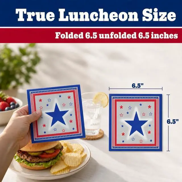 Alt view image 3 of 7 - Iconikal 75 Pack Disposable Americana Paper Napkins 6.5 x 6.5" Star