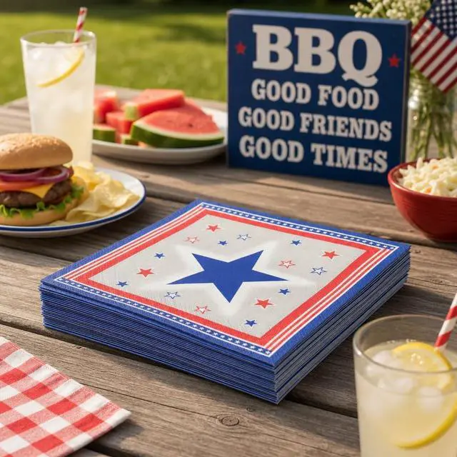 Alt view image 2 of 7 - Iconikal 75 Pack Disposable Americana Paper Napkins 6.5 x 6.5" Star