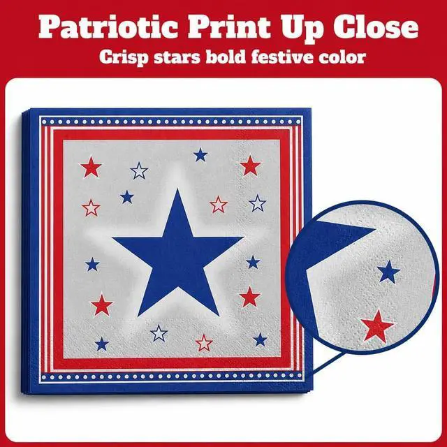 Alt view image 7 of 7 - Iconikal 75 Pack Disposable Americana Paper Napkins 6.5 x 6.5" Star