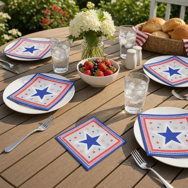 Alt view image 4 of 7 - Iconikal 75 Pack Disposable Americana Paper Napkins 6.5 x 6.5" Star