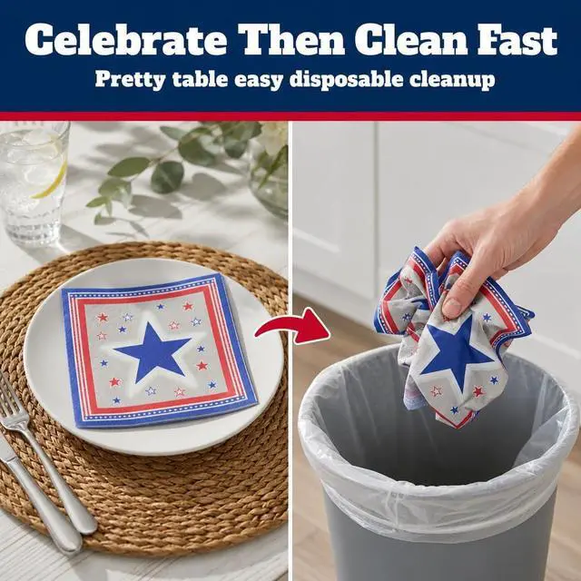 Alt view image 5 of 7 - Iconikal 75 Pack Disposable Americana Paper Napkins 6.5 x 6.5" Star