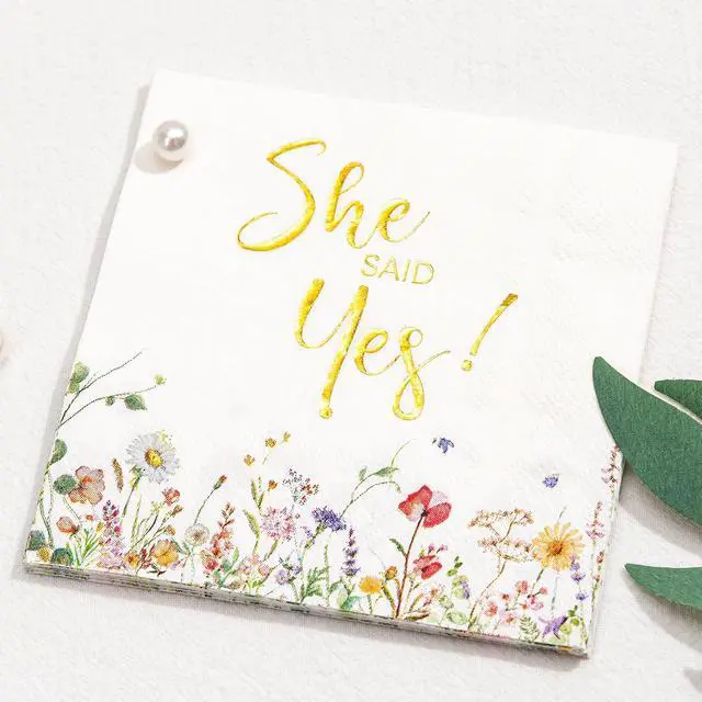 Alt view image 7 of 7 - Crisky 3-Ply Engagement Napkins Floral Gold Foil She Said Yes Paper Disposable Napkins for Bachelorette/Engagement/Bridal Shower Party Decoration, 50 Counts