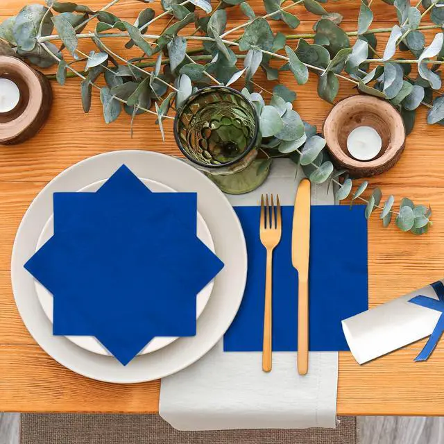 Alt view image 4 of 5 - Cocktail Napkins 3-ply 80PCS Blue Beverage Napkin Disposable Paper Cocktail Napkins Dinner Napkins for Birthday Graduation Party Restaurant Bar Picnic