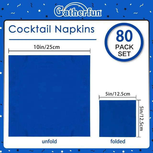 Alt view image 3 of 5 - Cocktail Napkins 3-ply 80PCS Blue Beverage Napkin Disposable Paper Cocktail Napkins Dinner Napkins for Birthday Graduation Party Restaurant Bar Picnic
