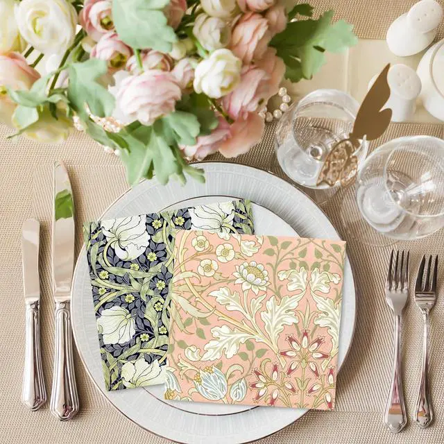 Alt view image 5 of 7 - Whaline 50Pcs Vintage Floral Paper Napkins | Disposable Decoupage Luncheon Napkins, Vintage Flower Design, for Spring Birthday Wedding Party Table Decor