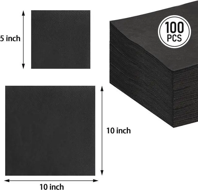 Alt view image 2 of 7 - FLOWERCAT 100-Count 2-Ply Black Cocktail Napkins - Black Beverage Napkins Disposable Premium Quality - 5 x 5" and unfold 10" x 10" Paper Napkins for Bar,Weddings,Birthday,Halloween