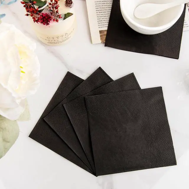 Alt view image 3 of 7 - FLOWERCAT 100-Count 2-Ply Black Cocktail Napkins - Black Beverage Napkins Disposable Premium Quality - 5 x 5" and unfold 10" x 10" Paper Napkins for Bar,Weddings,Birthday,Halloween