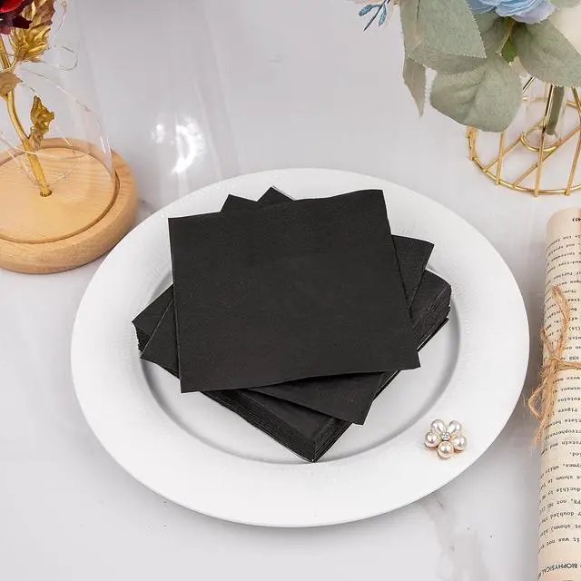 Alt view image 4 of 7 - FLOWERCAT 100-Count 2-Ply Black Cocktail Napkins - Black Beverage Napkins Disposable Premium Quality - 5 x 5" and unfold 10" x 10" Paper Napkins for Bar,Weddings,Birthday,Halloween