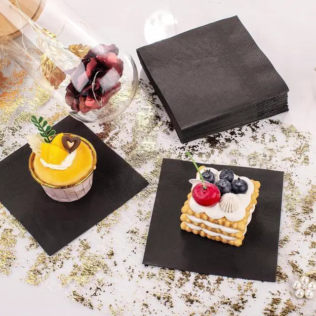 Alt view image 7 of 7 - FLOWERCAT 100-Count 2-Ply Black Cocktail Napkins - Black Beverage Napkins Disposable Premium Quality - 5 x 5" and unfold 10" x 10" Paper Napkins for Bar,Weddings,Birthday,Halloween