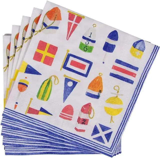 Alt view image 4 of 7 - Caspari Nantucket Paper Cocktail Napkins - 20 Per Box