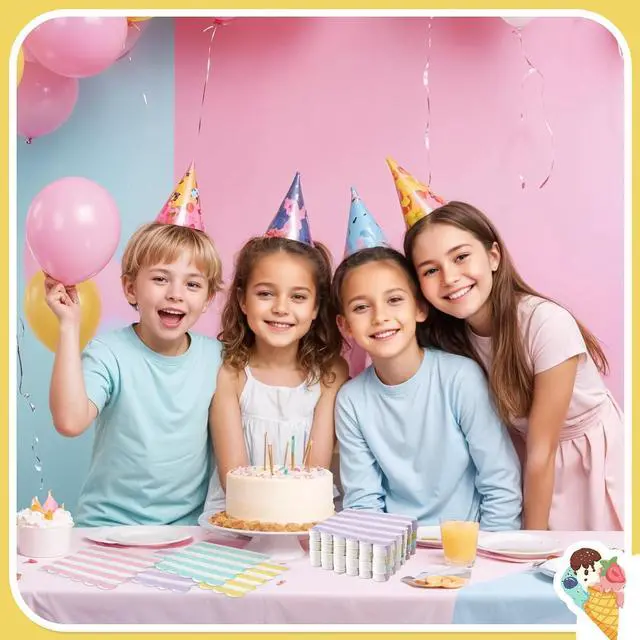 Alt view image 7 of 7 - 120 Pcs Pastel Napkins, Striped Scalloped Ice Cream Napkins, 5" | 4 Pastel Colors, Soft Absorbent, Pastel Party Napkins for Summer Party, Baby Shower, Birthday
