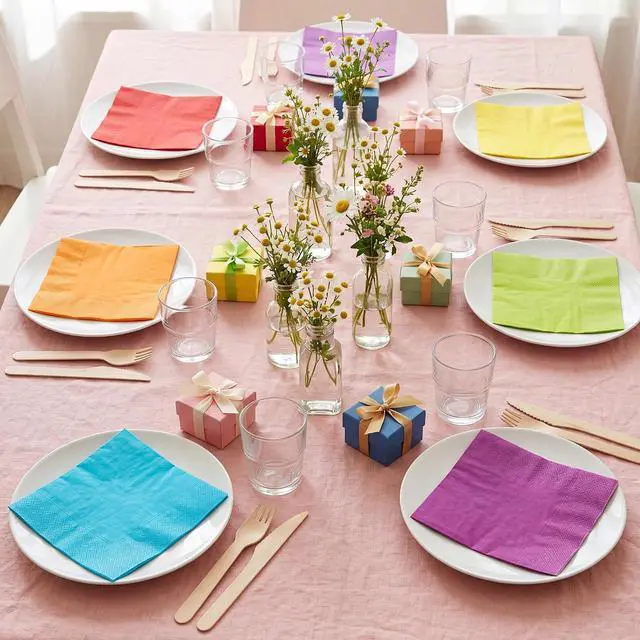 Alt view image 6 of 7 - Colorful Cocktail Napkins, 120 Pcs, 2-Ply Disposable Napkins | 5x5 inch Folded, Soft & Absorbent, 6 Bright Colors, Ideal for Birthday Party, Cocktail Bar & Dessert Table