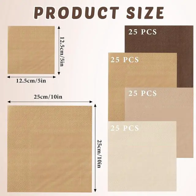 Alt view image 2 of 6 - Layhit 100 Pcs Cocktail Napkins Paper Dessert,Brown Series,5 X 5 Inch | Disposable Beverage Napkins , Square Paper Tissue For Wedding Birthday Celebration Party, Bridal Baby Shower Supplies