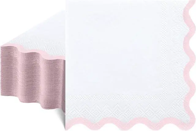 Main image of 80 Pcs Pink and White Napkins, 3 Ply Scalloped Cocktail Napkins 5 x 5 Inch | Disposable Dessert Beverage Napkin Cute Dinner Napkin for Wedding, Baby Bridal Shower, Birthday
