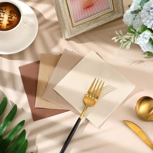 Alt view image 6 of 6 - Layhit 100 Pcs Cocktail Napkins Paper Dessert,Brown Series,5 X 5 Inch | Disposable Beverage Napkins , Square Paper Tissue For Wedding Birthday Celebration Party, Bridal Baby Shower Supplies