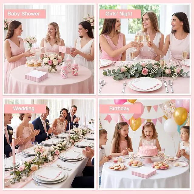 Alt view image 7 of 7 - 80 Pcs Pink and White Napkins, 3 Ply Scalloped Cocktail Napkins 5 x 5 Inch | Disposable Dessert Beverage Napkin Cute Dinner Napkin for Wedding, Baby Bridal Shower, Birthday