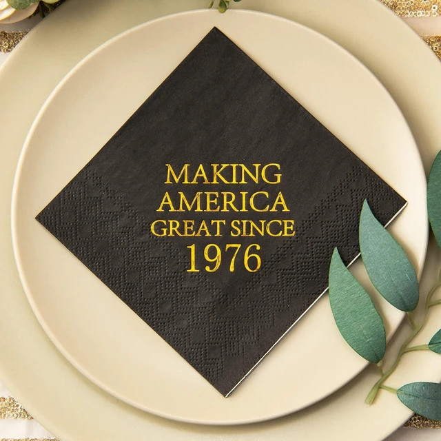 Alt view image 3 of 5 - Crisky 50th Birthday Disposable Napkins Black and Gold Dessert Beverage Cocktail Cake Napkins 50th Birthday Decoration Party Supplies for Man, Vintage 1976, 50 Pack 4.9"x4.9" Folded