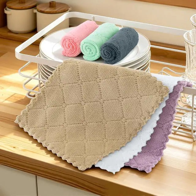 Alt view image 3 of 7 - Homaxy Super Soft 12 Pack Coral Velvet Dish Cloths, 7" x 9", Mixed | Ultra-Absorbent Dishcloths, No Lint, Nonstick Oil, Fast Drying, Microfiber Cleaning Cloth
