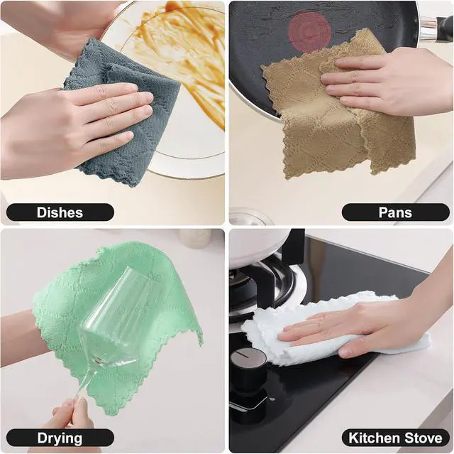 Alt view image 6 of 7 - Homaxy Super Soft 12 Pack Coral Velvet Dish Cloths, 7" x 9", Mixed | Ultra-Absorbent Dishcloths, No Lint, Nonstick Oil, Fast Drying, Microfiber Cleaning Cloth