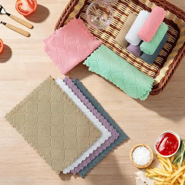 Alt view image 7 of 7 - Homaxy Super Soft 12 Pack Coral Velvet Dish Cloths, 7" x 9", Mixed | Ultra-Absorbent Dishcloths, No Lint, Nonstick Oil, Fast Drying, Microfiber Cleaning Cloth