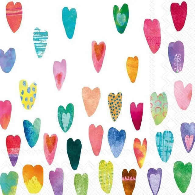 Main image of Boston International - C844300 Boston International IHR 3-Ply Cocktail Beverage Paper Napkins, 5 x 5-Inches, Rainbow Hearts