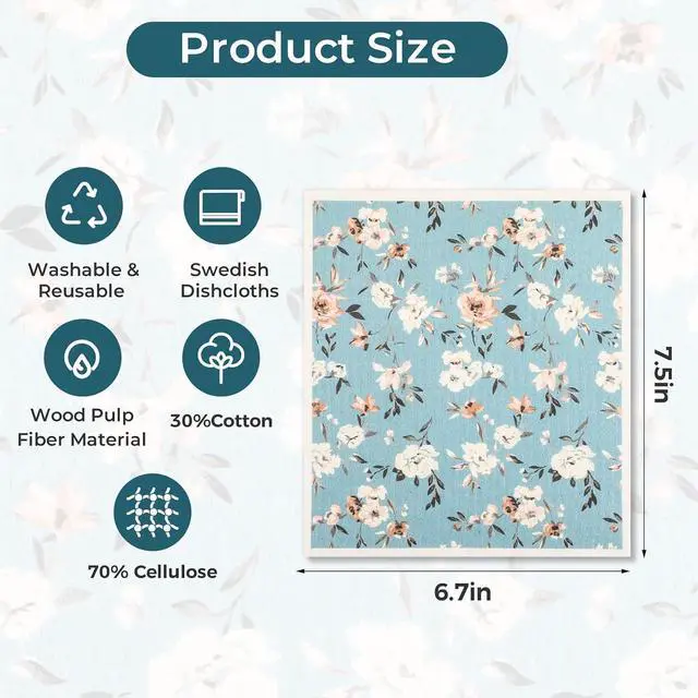 Alt view image 4 of 7 - wlich 5 Pack Swedish Dishcloths, Reusable Kitchen Towels with Clips, Plant | Non-Scratch Kitchen Towels and Dishcloths Sets, Washable Swedish Dish Cloths with Clips, for Dishes, Counters, Glass, Sink