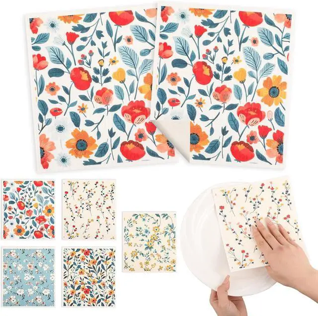 Alt view image 3 of 7 - wlich 5 Pack Swedish Dishcloths, Reusable Kitchen Towels with Clips, Plant | Non-Scratch Kitchen Towels and Dishcloths Sets, Washable Swedish Dish Cloths with Clips, for Dishes, Counters, Glass, Sink