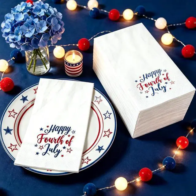 Main image of JarThenaAMCS 50Pcs Patriotic Guest Napkins Disposable Paper Napkins Red Blue Happy Fourth of July Dinner Hand Towel for Independence Day 250th Anniversary Memorial Day Bathroom Supplies