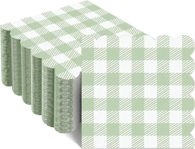 Main image of 120 Pcs Green Gingham Napkins 5" Sage Green Cocktail Napkins, Scalloped