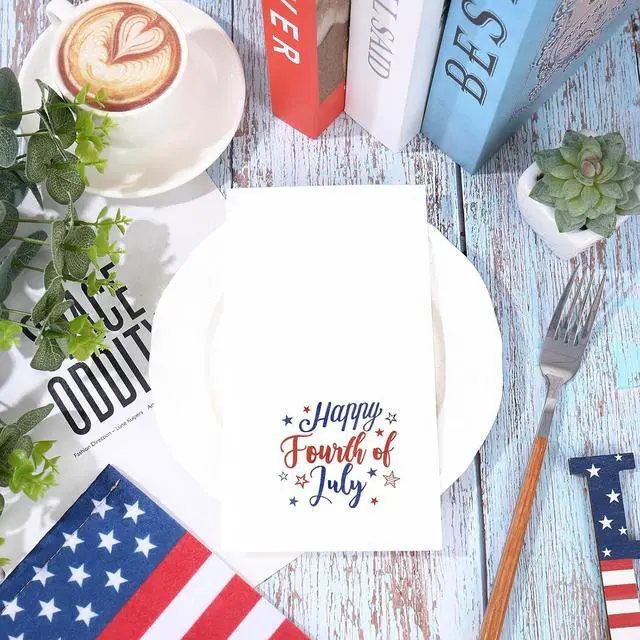 Alt view image 3 of 7 - JarThenaAMCS 50Pcs Patriotic Guest Napkins Disposable Paper Napkins Red Blue Happy Fourth of July Dinner Hand Towel for Independence Day 250th Anniversary Memorial Day Bathroom Supplies