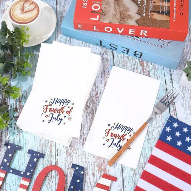 Alt view image 4 of 7 - JarThenaAMCS 50Pcs Patriotic Guest Napkins Disposable Paper Napkins Red Blue Happy Fourth of July Dinner Hand Towel for Independence Day 250th Anniversary Memorial Day Bathroom Supplies