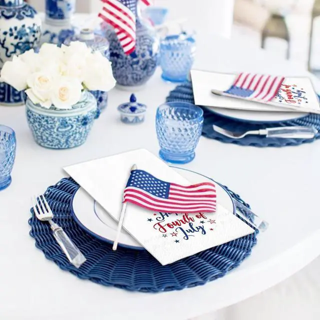 Alt view image 6 of 7 - JarThenaAMCS 50Pcs Patriotic Guest Napkins Disposable Paper Napkins Red Blue Happy Fourth of July Dinner Hand Towel for Independence Day 250th Anniversary Memorial Day Bathroom Supplies