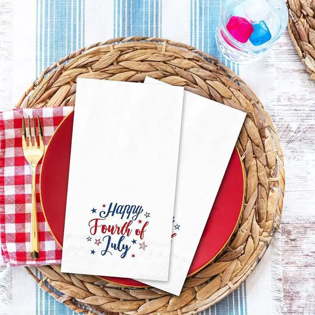 Alt view image 5 of 7 - JarThenaAMCS 50Pcs Patriotic Guest Napkins Disposable Paper Napkins Red Blue Happy Fourth of July Dinner Hand Towel for Independence Day 250th Anniversary Memorial Day Bathroom Supplies