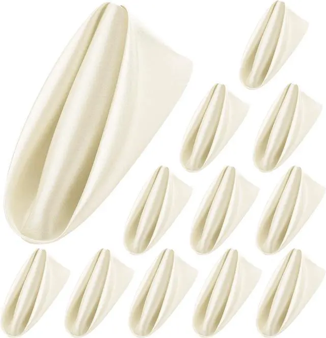 Main image of ANECO 12 Pieces Satin Napkins Soft Dinner Napkins Square Table Napkins 17 x 17 Inches for Restaurant Weddings Party Dinner Decoration (Ivory)