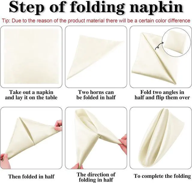 Alt view image 3 of 6 - ANECO 12 Pieces Satin Napkins Soft Dinner Napkins Square Table Napkins 17 x 17 Inches for Restaurant Weddings Party Dinner Decoration (Ivory)