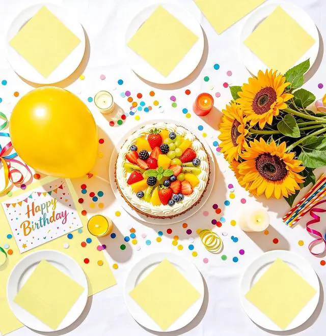 Alt view image 2 of 7 - HEIPINIUYE 50 Pieces 3-ply Yellow Napkins Beverage Napkins Dessert Napkins Disposable Paper Napkins for Wedding Birthday Party Paper Dinner Napkins