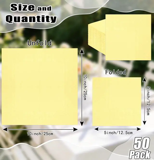 Alt view image 3 of 7 - HEIPINIUYE 50 Pieces 3-ply Yellow Napkins Beverage Napkins Dessert Napkins Disposable Paper Napkins for Wedding Birthday Party Paper Dinner Napkins