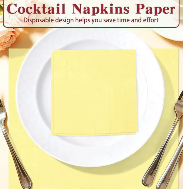 Alt view image 5 of 7 - HEIPINIUYE 50 Pieces 3-ply Yellow Napkins Beverage Napkins Dessert Napkins Disposable Paper Napkins for Wedding Birthday Party Paper Dinner Napkins