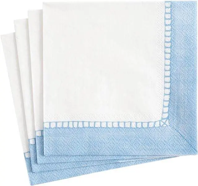Main image of Caspari Linen Border Paper Cocktail Napkins in Light Blue - 20 Per Package