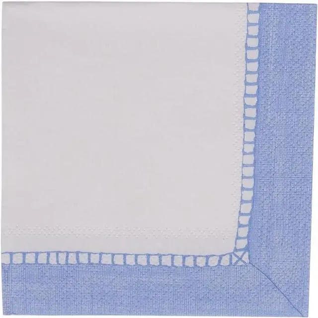 Alt view image 3 of 7 - Caspari Linen Border Paper Cocktail Napkins in Light Blue - 20 Per Package