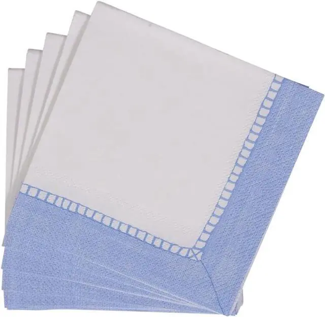 Alt view image 4 of 7 - Caspari Linen Border Paper Cocktail Napkins in Light Blue - 20 Per Package