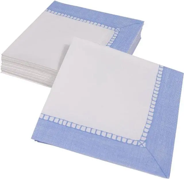 Alt view image 6 of 7 - Caspari Linen Border Paper Cocktail Napkins in Light Blue - 20 Per Package