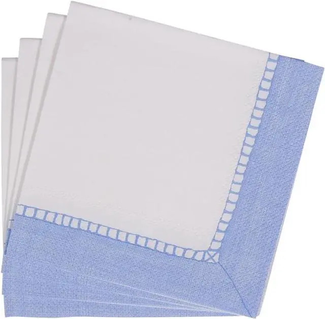 Alt view image 5 of 7 - Caspari Linen Border Paper Cocktail Napkins in Light Blue - 20 Per Package