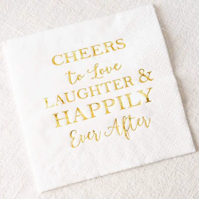 Alt view image 3 of 6 - Crisky 3-Ply 50 Count Bridal Shower Napkins Disposable Cocktail Napkins Gold Foil Text Beverage Napkins for Engagement Party Decorations & Wedding Shower