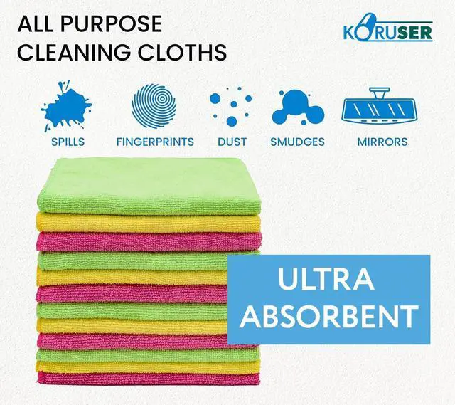 Alt view image 2 of 7 - Microfiber Cleaning Cloths - Reusable and Washable - Multi Purpose Indoor/Outdoor Cleaning/Dusting/Polishing on Kitchen/Bathroom/Auto Surfaces (12 Pack/High Grammage)