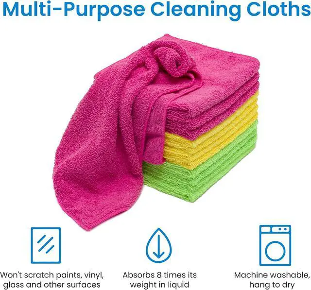 Alt view image 5 of 7 - Microfiber Cleaning Cloths - Reusable and Washable - Multi Purpose Indoor/Outdoor Cleaning/Dusting/Polishing on Kitchen/Bathroom/Auto Surfaces (12 Pack/High Grammage)